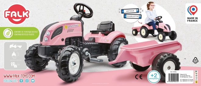 Trattore a pedali con rimorchio rosa