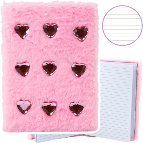 Taccuino di peluche con cuoricini di cristallo rosa A5 80 fogli