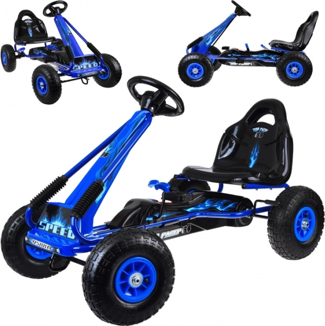 Grande go-kart a pedali per bambini con sedile regolabile e ruote gonfiabili – blu