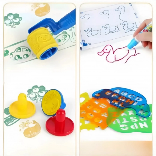 Ricco set di stencil, timbri e rullo