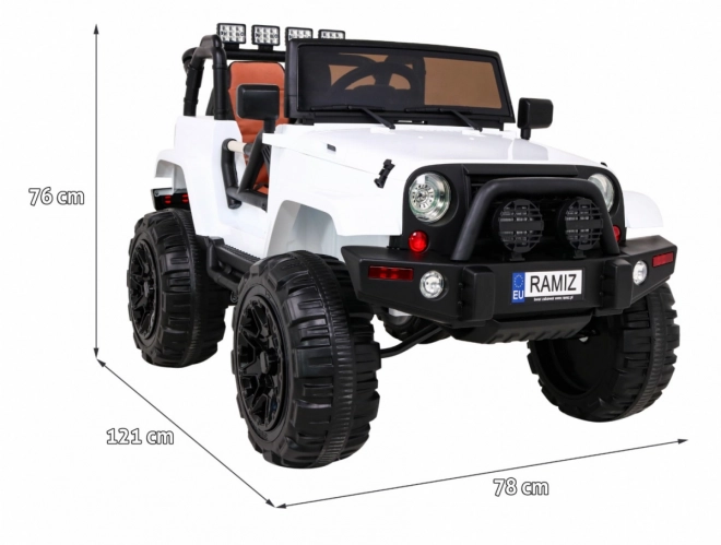 Jeep bianco fuoristrada per bambini a batteria + telecomando + luci e suoni