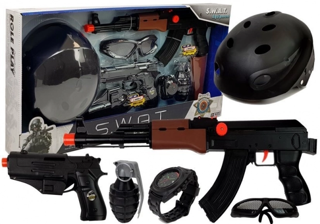 Set da poliziotto S.W.A.T per bambini con pistole e casco nero