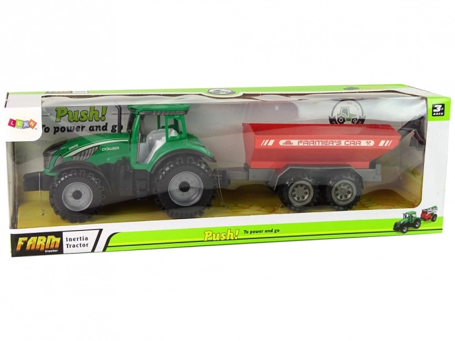 Trattore Verde con Rimorchio Rosso a Frizione
