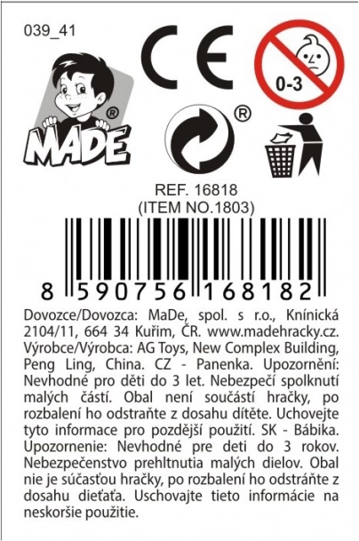 Bambola per bambine 16 cm, 4 colori, 12 pezzi