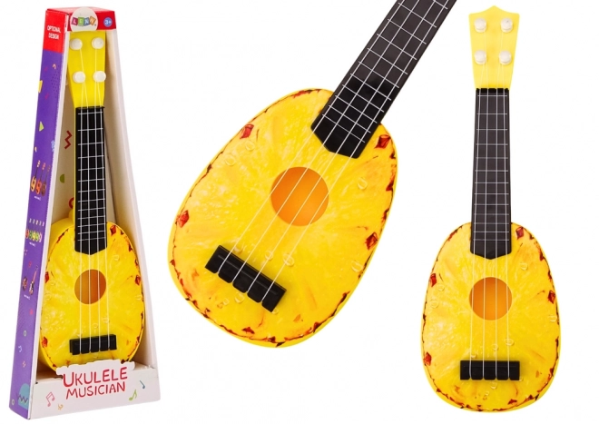 Ukulele per bambini giallo con motivo ananas