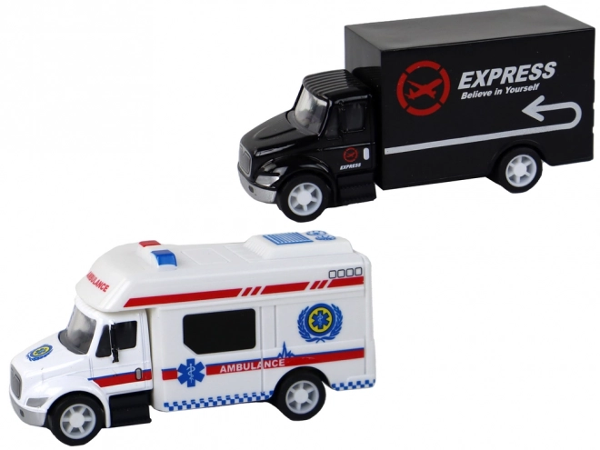 Set di Veicoli in Miniatura Camper, Camion, Ambulanza e Gelateria a Frizione 1:87