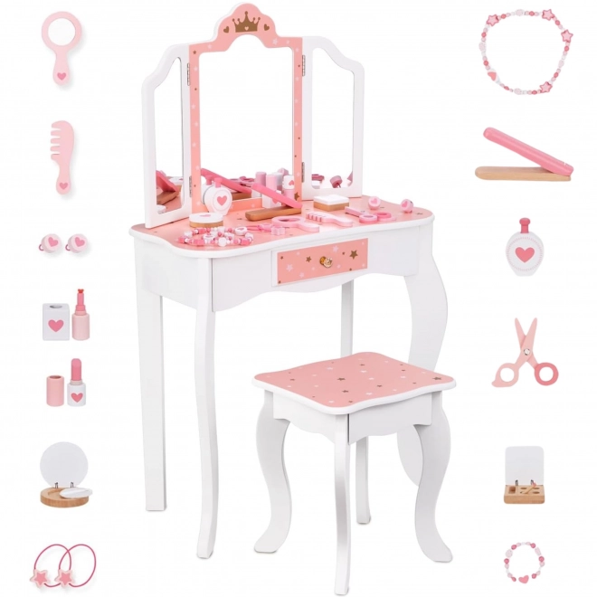 toeletta in legno con specchio pieghevole e accessori Tooky Toy