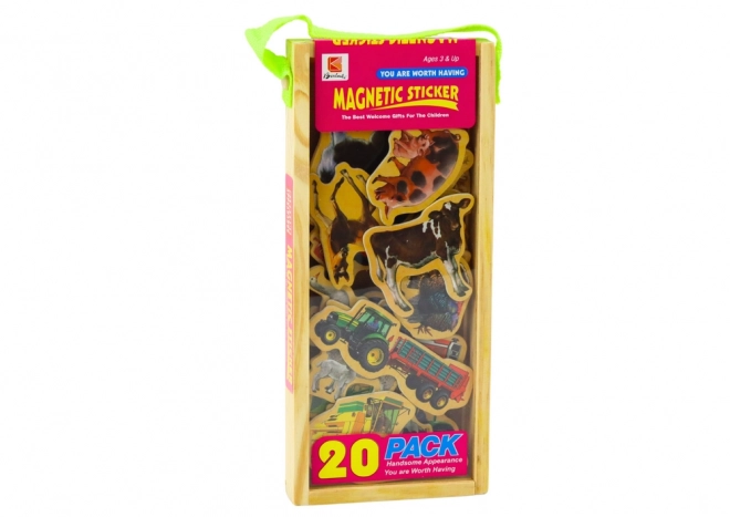 Set di magneti in legno Animali domestici e macchine agricole