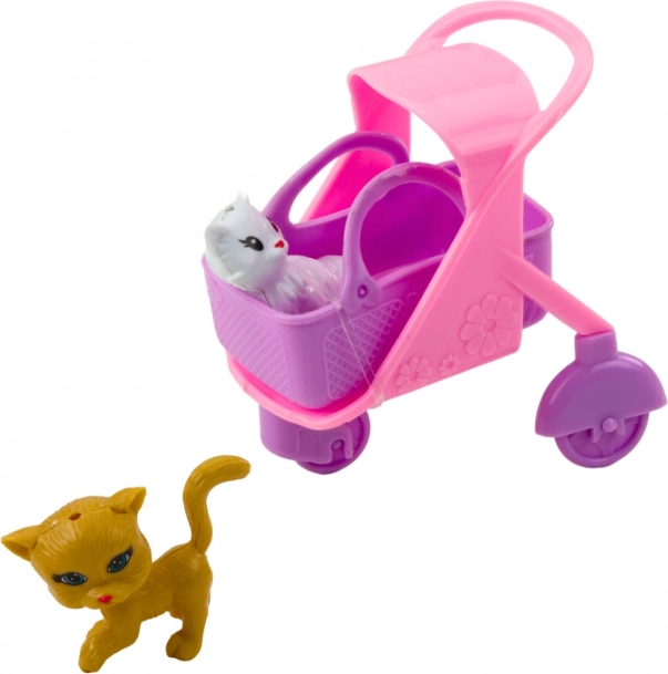 Mini bambola con passeggino e gattini