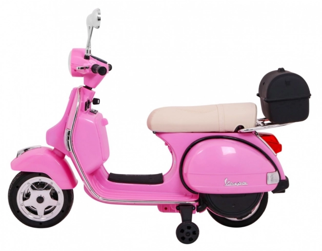 vespa elettrica per bambini rosa con ruote ausiliarie e audio