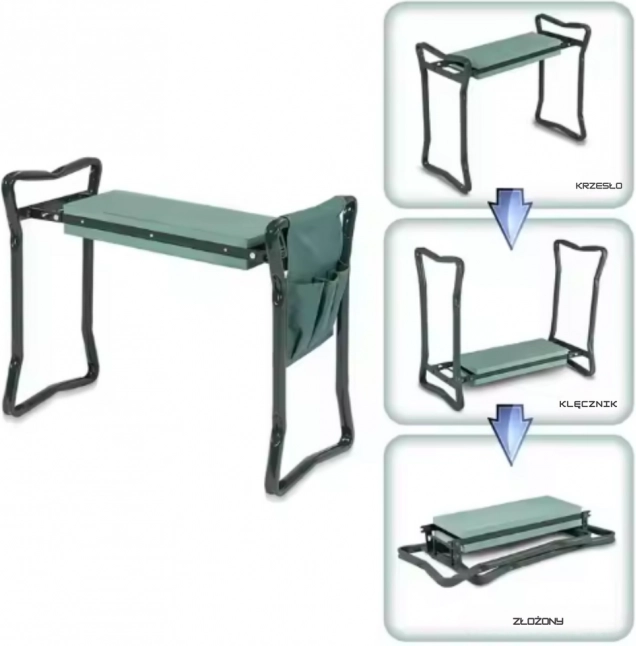 Ginocchiera pieghevole da giardino e sgabello 3 in 1 con organizer