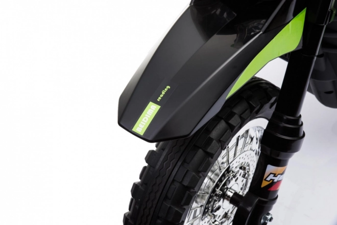 Moto elettrico per bambini verde con luci LED e ruote opzionali