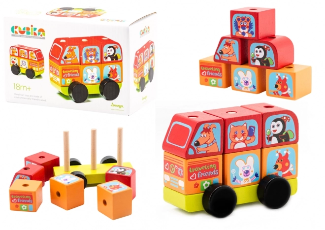 Cubika Minibus Animali Felici - Puzzle in Legno 7 Pezzi