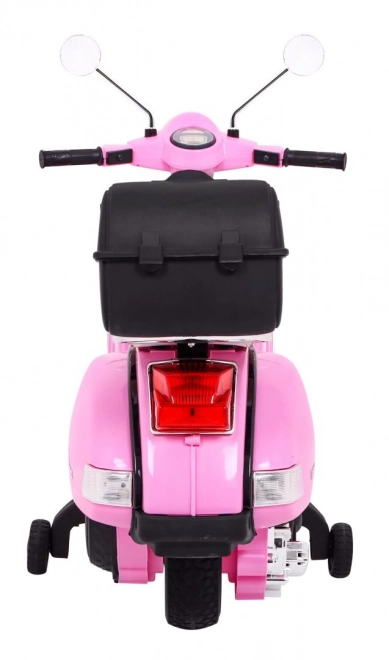 vespa elettrica per bambini rosa con ruote ausiliarie e audio