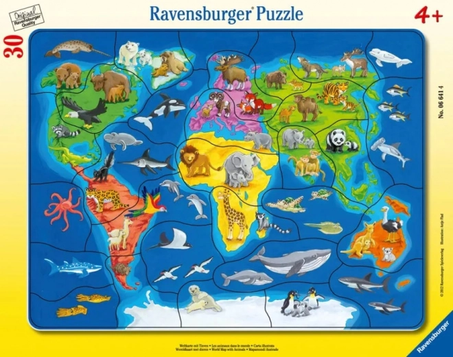 Mappa del mondo con animali puzzle per bambini