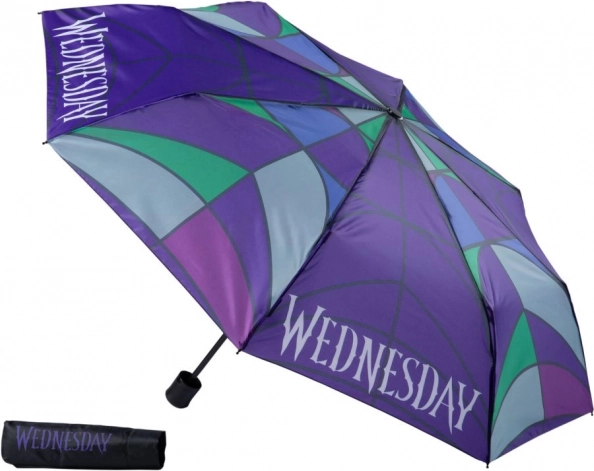 Ombrello pieghevole con motivo di Wednesday