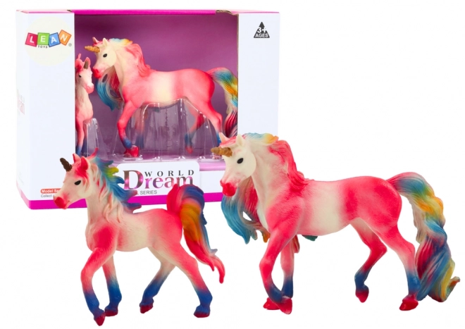 Figurine Unicorno con Puledro Rosa