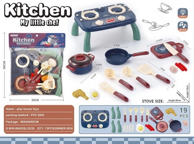 Set cucina con utensili e cibi