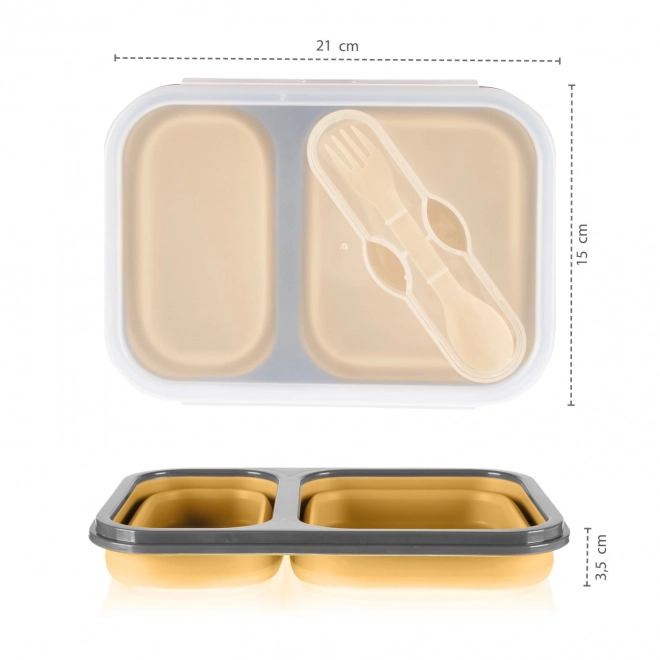 Contenitore da pranzo in silicone con posate grande, grigio chiaro