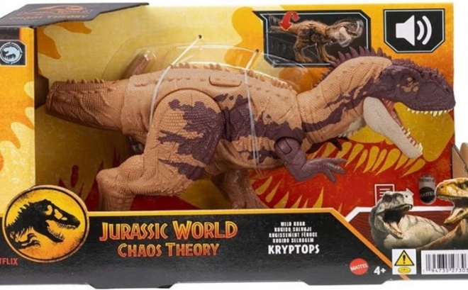 Figurina dinosauro Kryptops da Jurassic World con ruggito selvaggio e parti mobili