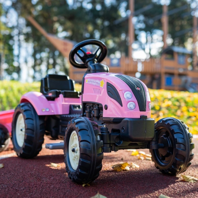 Trattore a pedali con rimorchio rosa