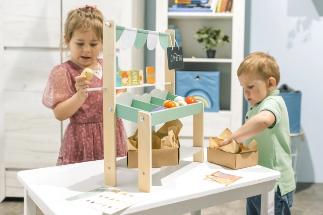 Banco di frutta e verdura in legno per bambini