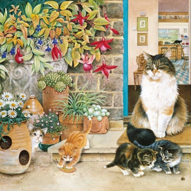 Puzzle quadrato Agneatha e i suoi gattini sul portico 1000 pezzi