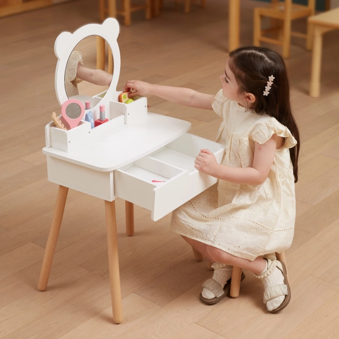 Toeletta in legno con sgabello per bambini