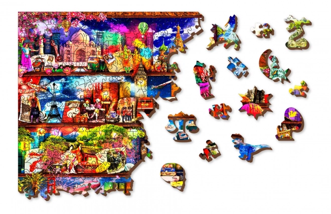 Puzzle in legno Libreria da Viaggio 2 in 1, 505 pezzi