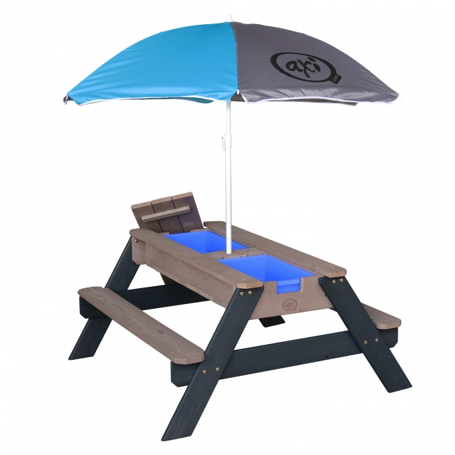 Tavolo da picnic Axi Nick con contenitori per sabbia/acqua e ombrellone