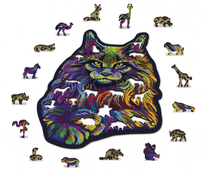 Puzzle in legno Gatto selvaggio arcobaleno