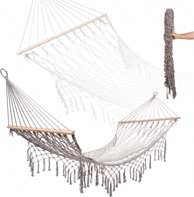 Amaca da giardino Boho con frange grigia 200 cm