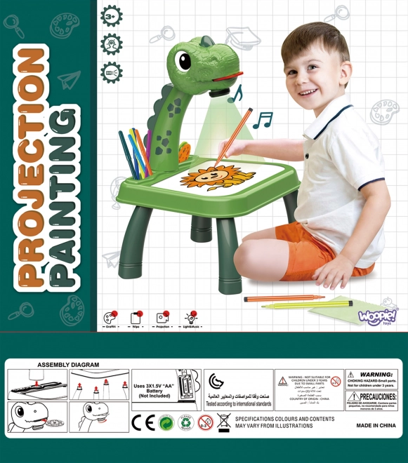 Proiettore con dinosauro WOOPIE con lavagna e pennarelli