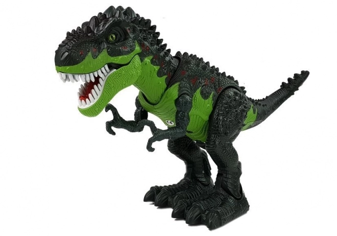 Dinosauro a batteria verde che depone uova e soffia fuoco