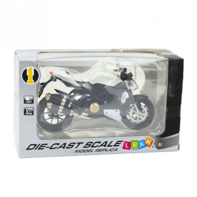 Motocicletta sportiva in metallo bianca 1:12 con effetti