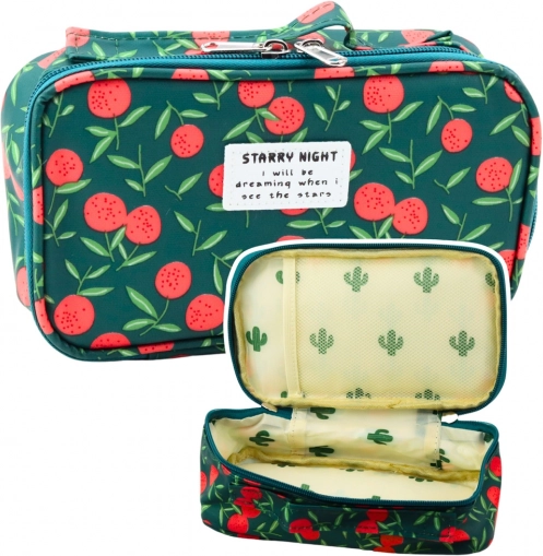 Astuccio scolastico con tasca ciliegia verde