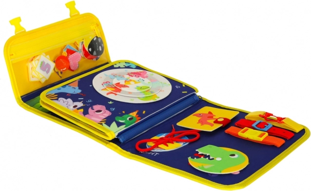 Tavola sensoriale manipolativa Montessori con tema di dinosauro blu