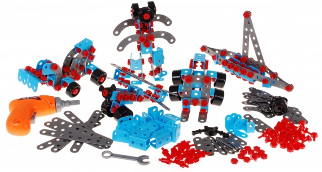 Set di costruzioni per bambini 6+ con trapano elettrico e strumenti per costruire 10 modelli