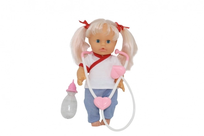 Bambola nena 36 cm dottoressa con stetoscopio e biberon