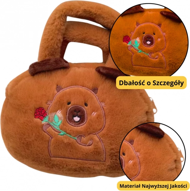 Borsa di peluche con capibara e rosa marrone 20 cm