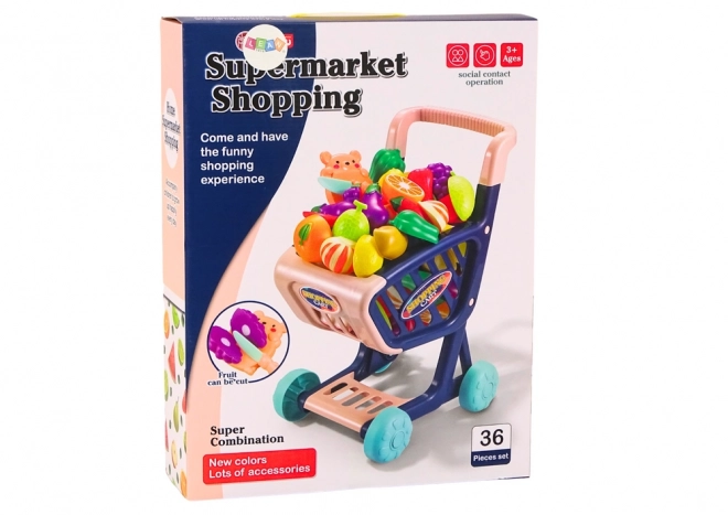 Carrello della spesa per bambini con verdure da tagliare blu