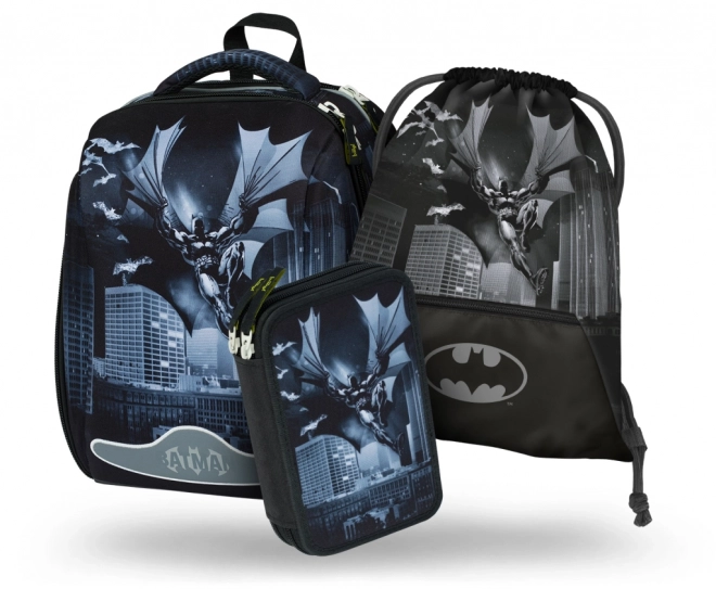 Set 3 pezzi Baagl Shelly Batman Dark City: Zaino, Astuccio, Sacchetto