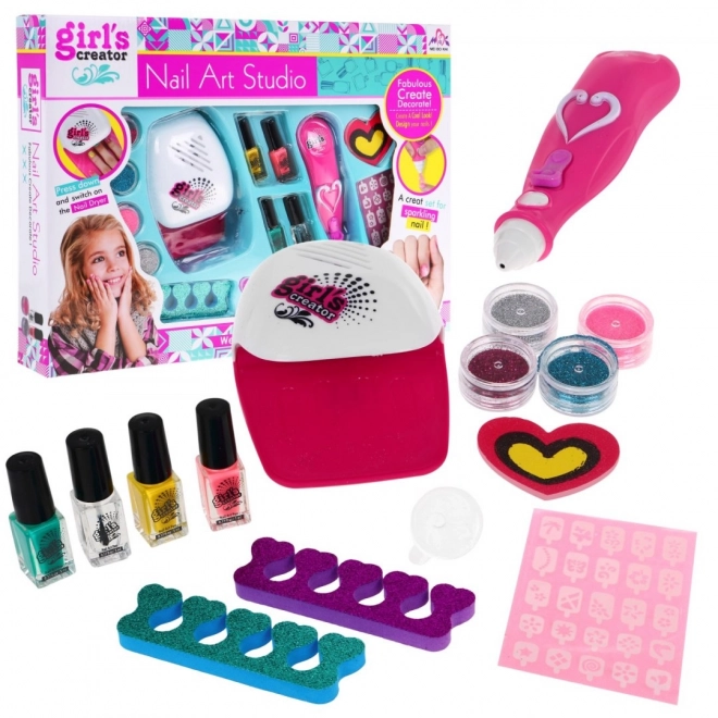 Kit per unghie per bambini 5+ con macchina per glitter e asciugatrice