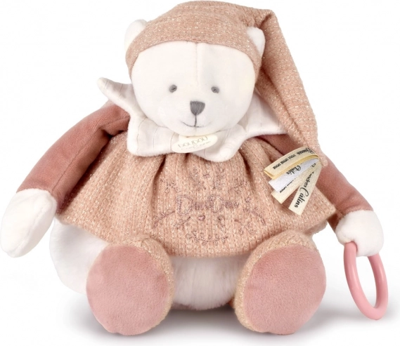 Set regalo Orsetto polare in peluche Doudou con anello 30 cm rosa