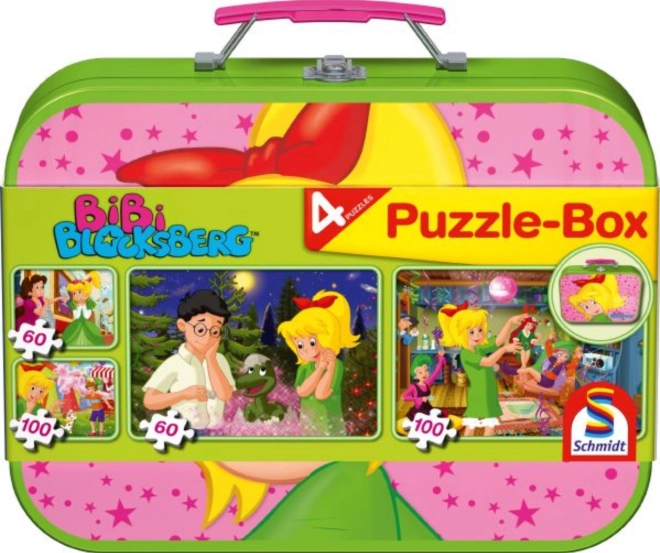 Puzzle Bibi piccola strega 4 in 1 con valigetta in latta