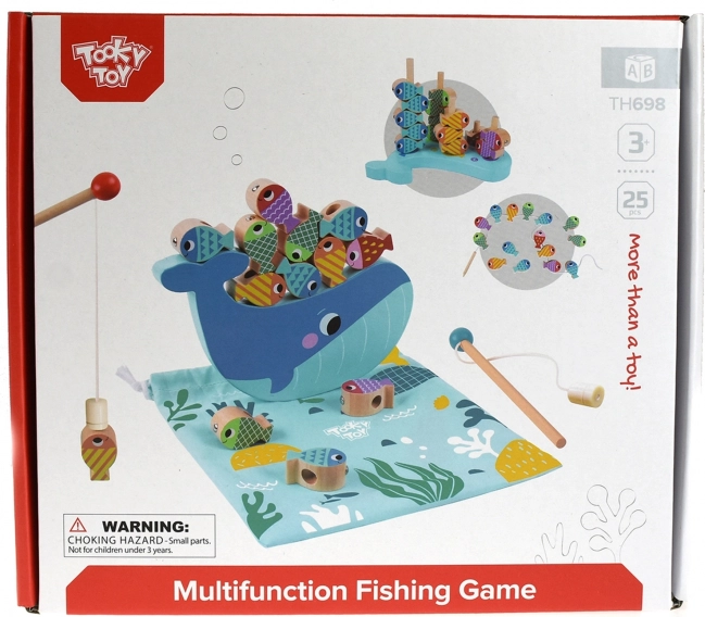 Tooky Toy Gioco in Legno Balena e Pesciolini Multifunzionale 4 in 1