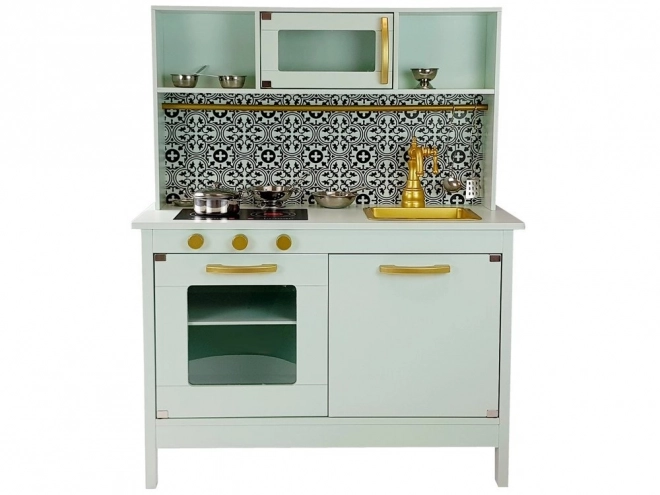 Cucina in legno Emma menta con accessori in acciaio inossidabile