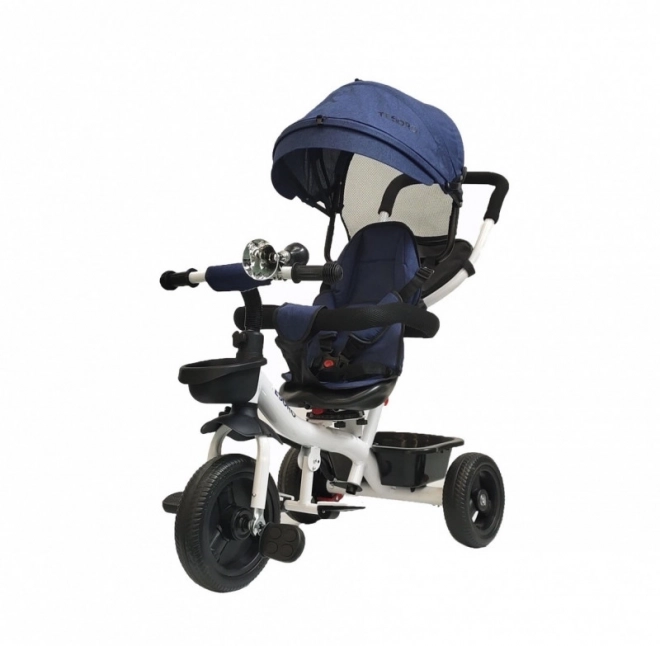 Triciclo girevole 360 TESORO con telaio bianco - blu navy