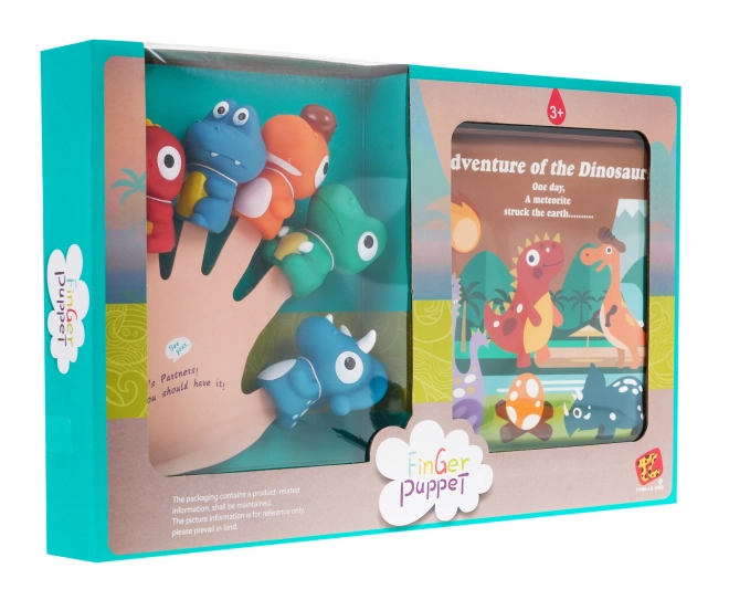 Set di burattini in gomma Dinosauri con libretto per bambini 3+ impermeabile