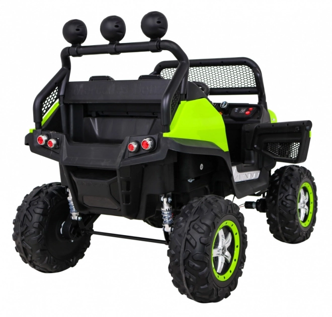 Mercedes Benz Unimog per bambini Verde + trazione 4x4 + telecomando + vano bagagli + partenza lenta + MP3 LED